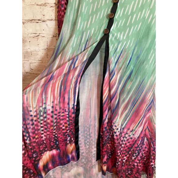 Filo Top Womens 14 Pastel Long Line Button Front Coverlet Mesh Artsy Boho Hippie - Picture 15 of 15
